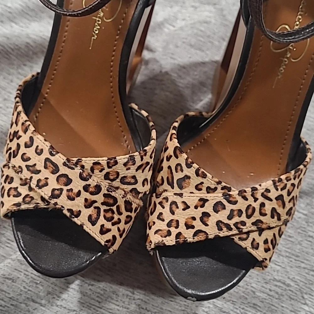 Jessica Simpson Leopard Print Wedge Sandals with Wood-Look Platform
